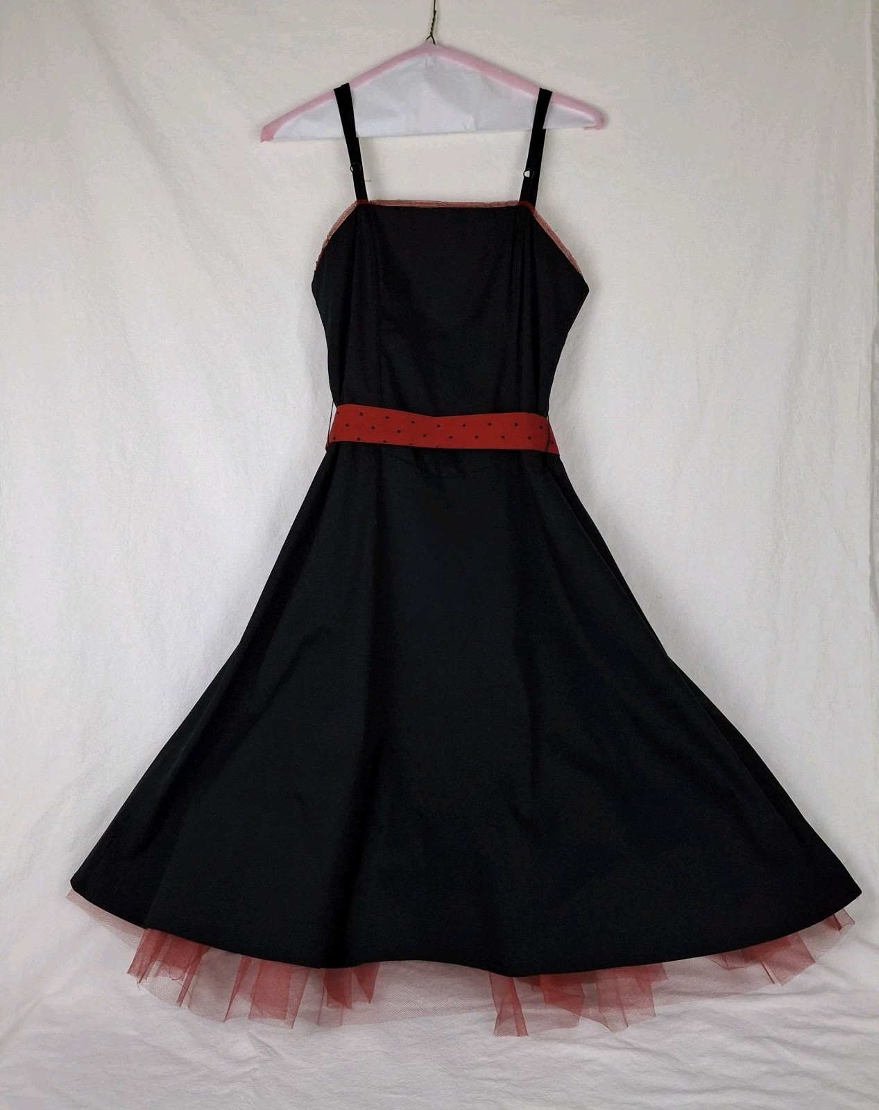 Vtg Y2K Morbid Threads Black & Red Lace Crinoline Petticoat Gothabilly Dress - S