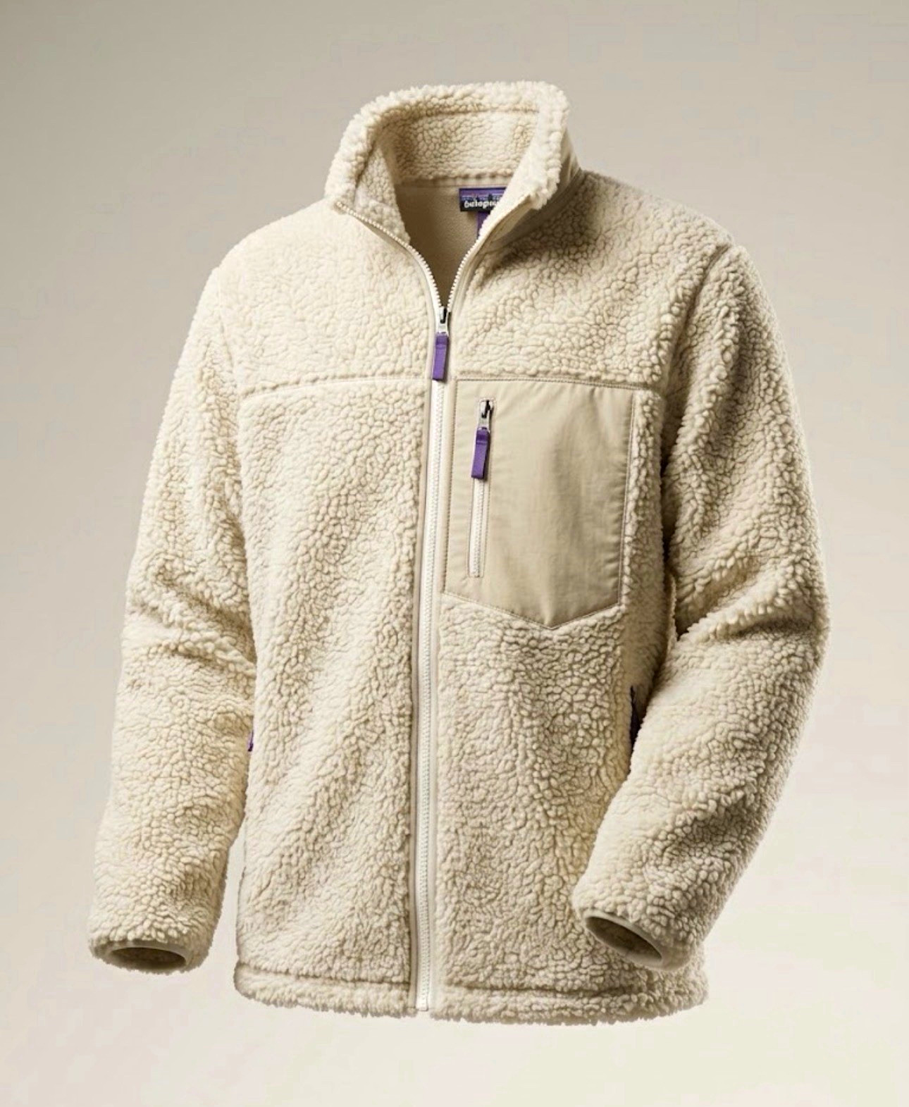 Patagonia Men\'s XL Beige Fleece Jacket Full Zip Stand-Up Collar Solid