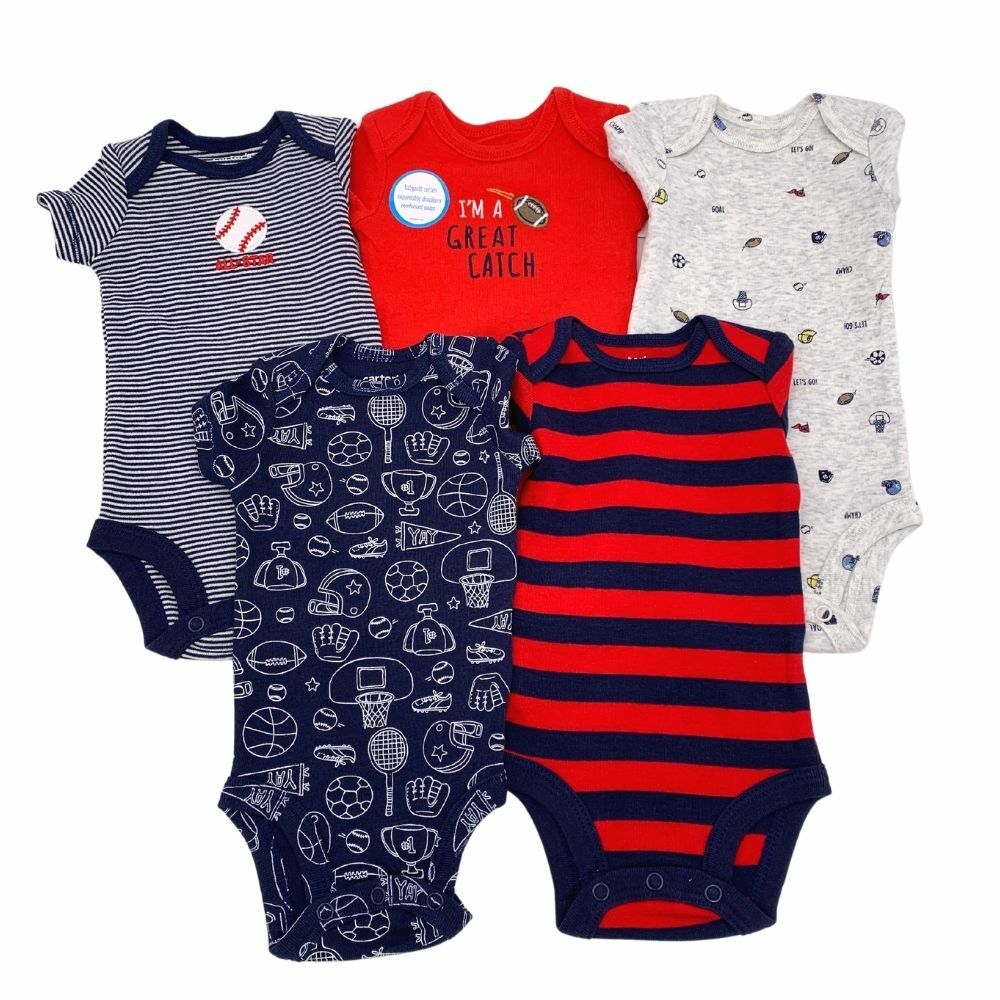 New Carter\'s Baby Boys Infants Short Sleeves Sports 5 Pack Bodysuits Romper Set
