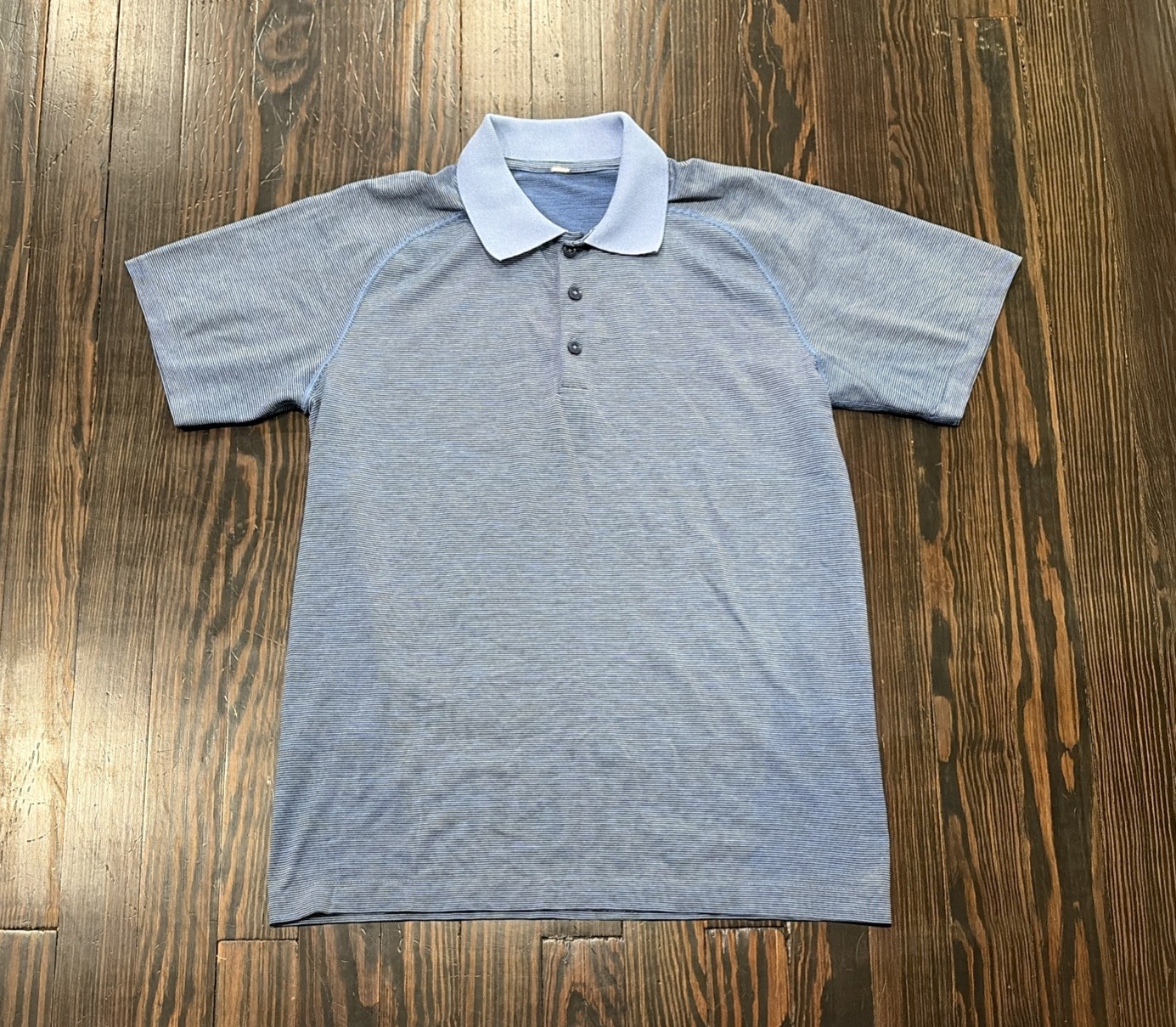 Lululemon Performance Polo Shirt Men’s Medium Blue Black Stripes Polyester 