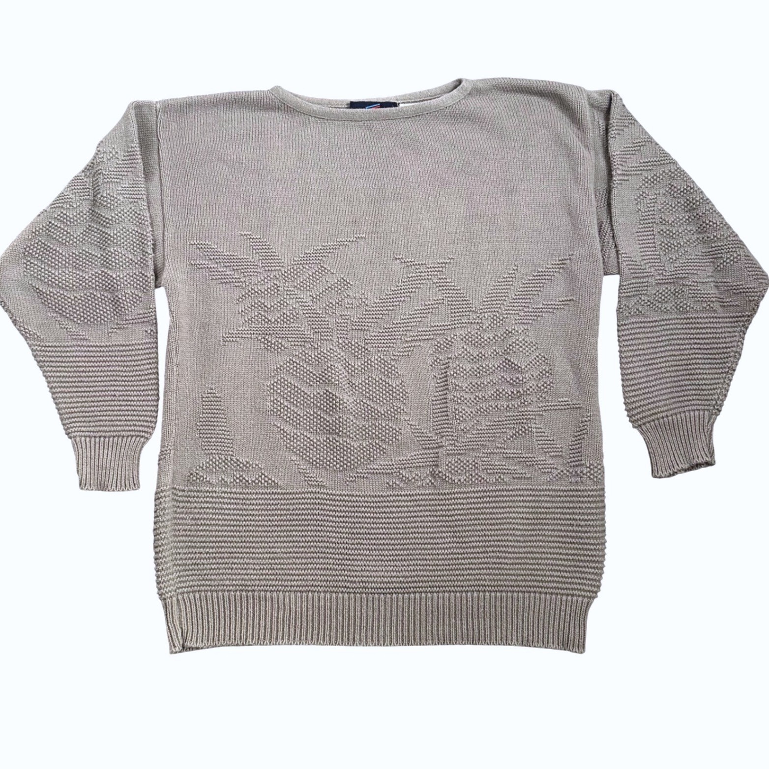 VTG Cotton Pineapple Knit Sweater Daniel Hechter Paris Gray Relief Intarsia 90s