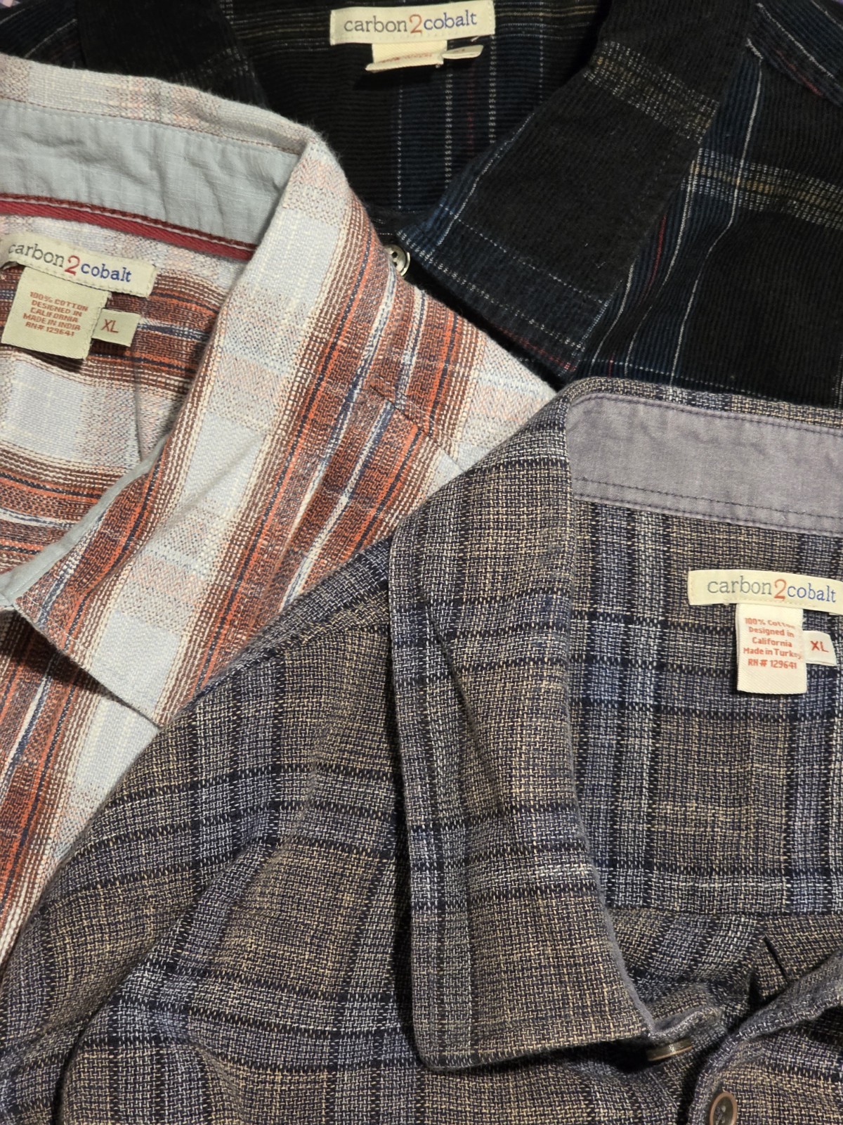 Lot of 3 CARBON 2 COBALT Button Front Shirts Men\'s XL 100% Cotton