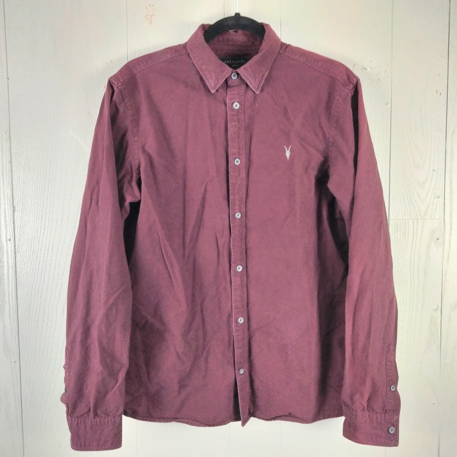 All Saints Button Up Shirt Small Ox Blood Burgundy Sulzer LS Cotton