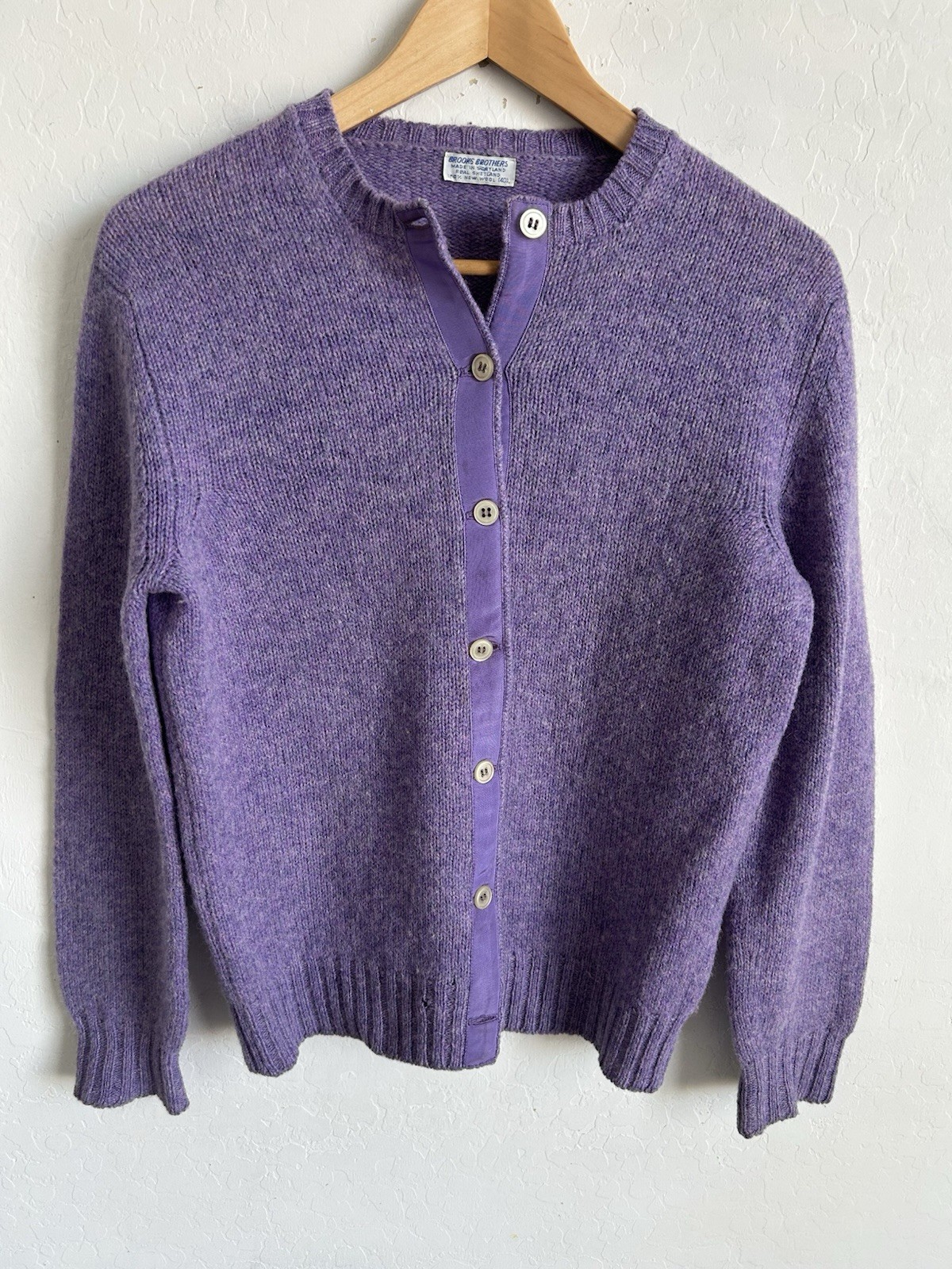 Vtg Brooks Brothers Purple Shetland Wool Cardigan men’s 40 M Made In Scotland