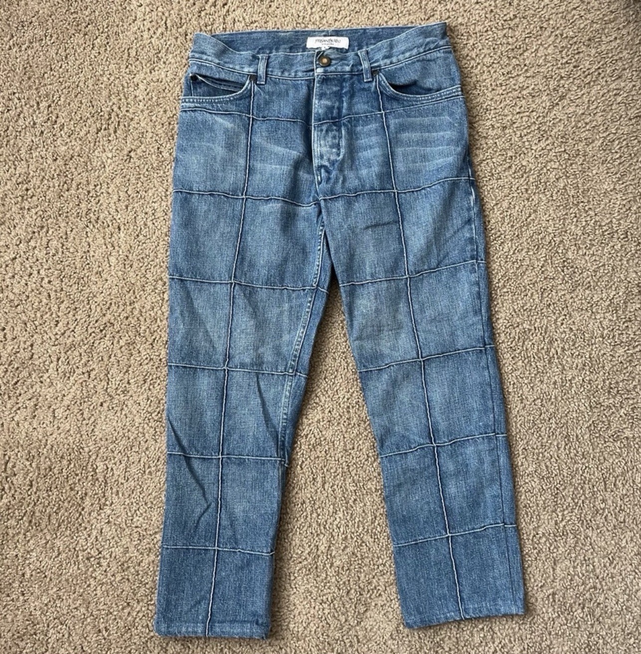 Rare Vtg/Vintage Yves Saint Laurent YSL blue jeans/denim patchwork stitch pant M