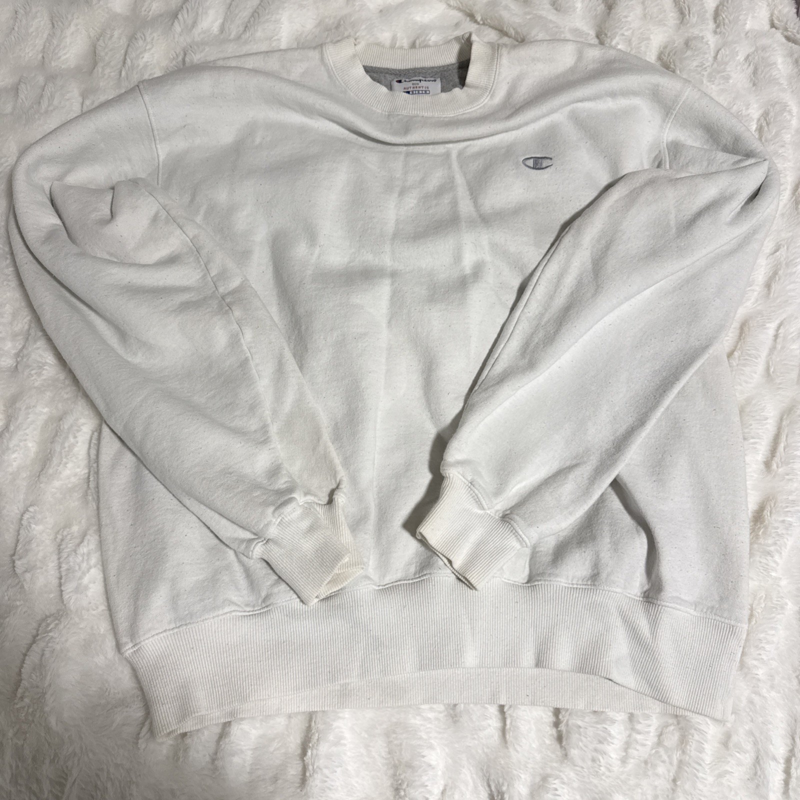 Champion Eco Authentic Sweatshirt Mens Large White Crewneck Pullover Fleece