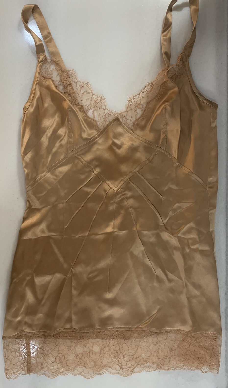 NWT Vintage Dolce & Gabbana Silk Lace Camisole Top Gold Champagne Y2K Archive