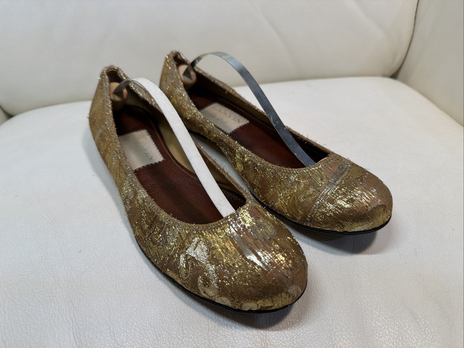Lanvin Womens Ballet Flats Satin Gold Detail Size EU 40.5
