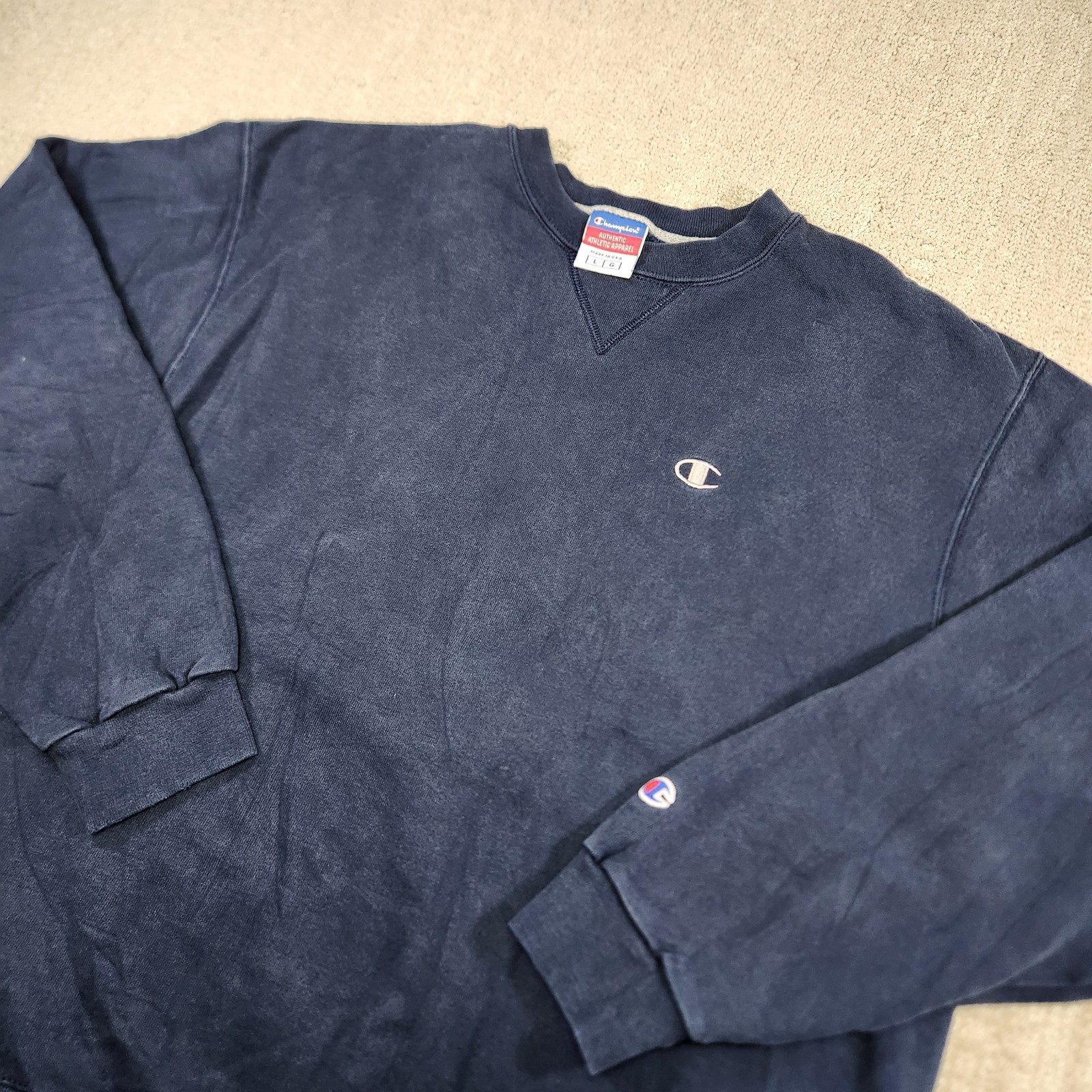 Vintage 90s Champion Sweatshirt Men Large USA Made Single V Fleece Crewneck Blue