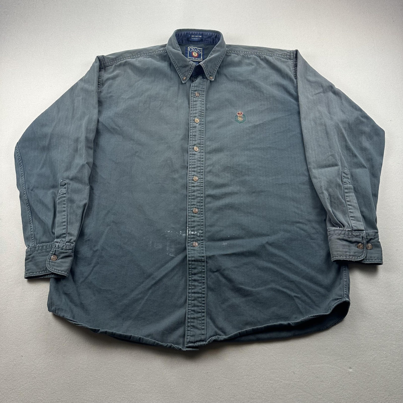 Vintage Chaps Ralph Lauren Shirt Mens Large Green Crest Crown Button Down 90s