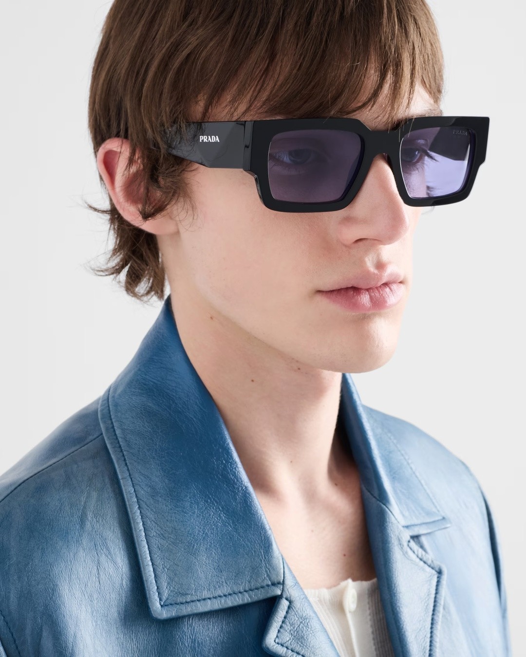 Prada SPR B17 Square Sunglasses Black Frame Purple Lens 54‑20‑145