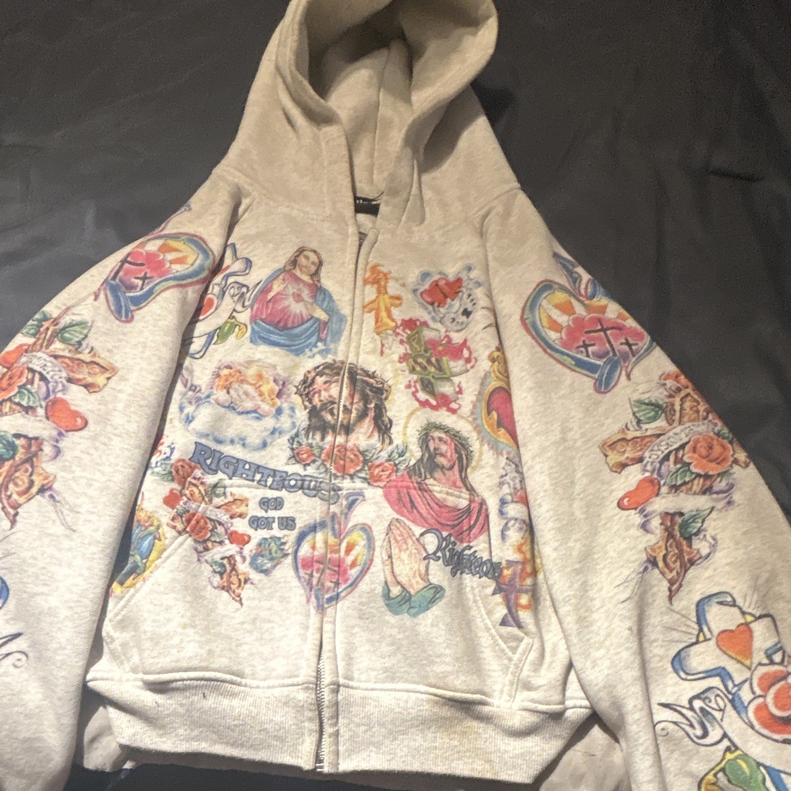 Men’s Full Zip Hooded Hoodie Long Sleeve Jesus Religious Tattoo Graphic Print
