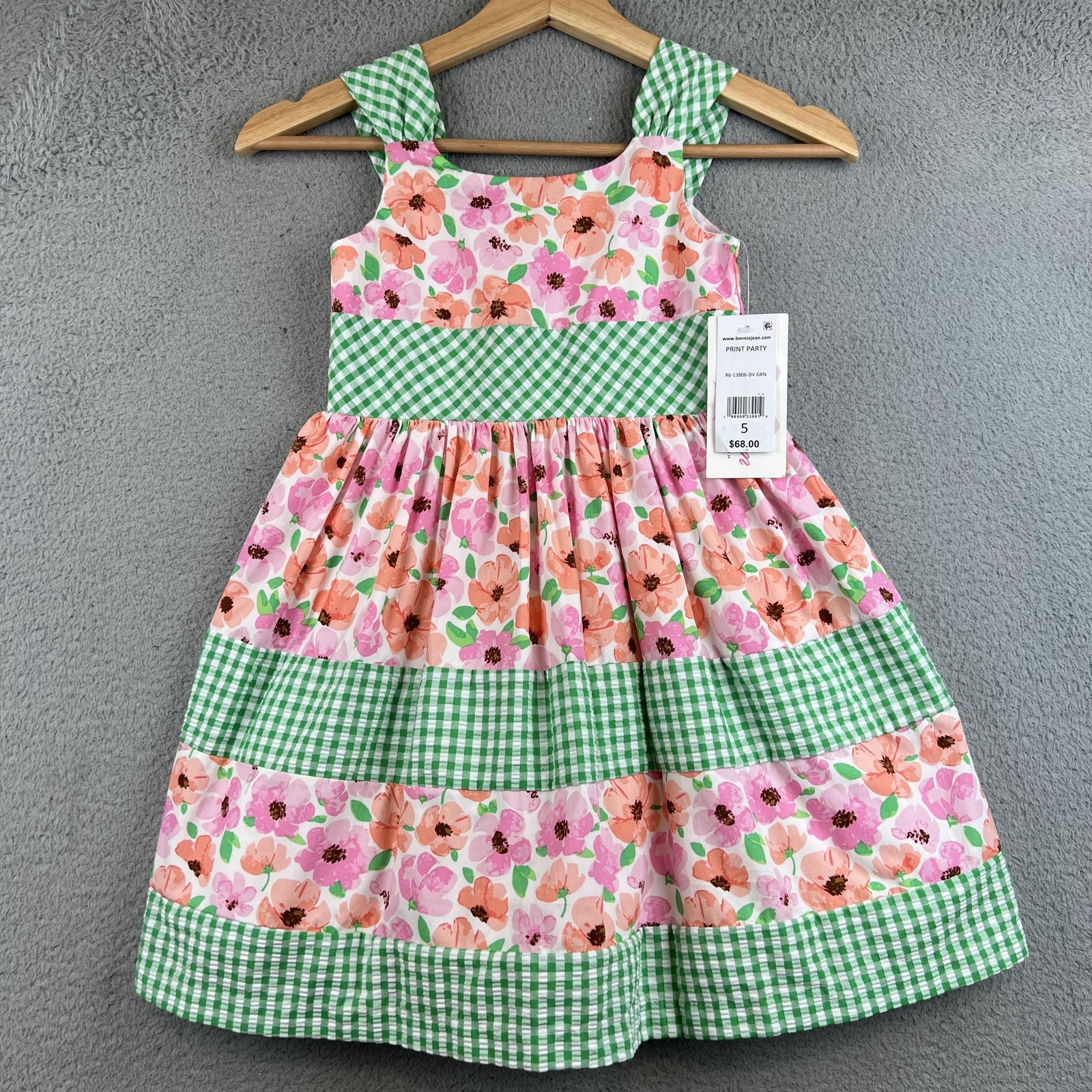 New Bonnie Jean Dress Girls 5 Floral Gingham Square Neck Party Sundress