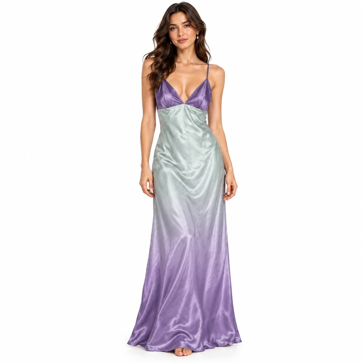 VERY RARE 100% Silk VS Vtg Lavender Silver Ombre EUC Slip Maxi Long Dress Gown L