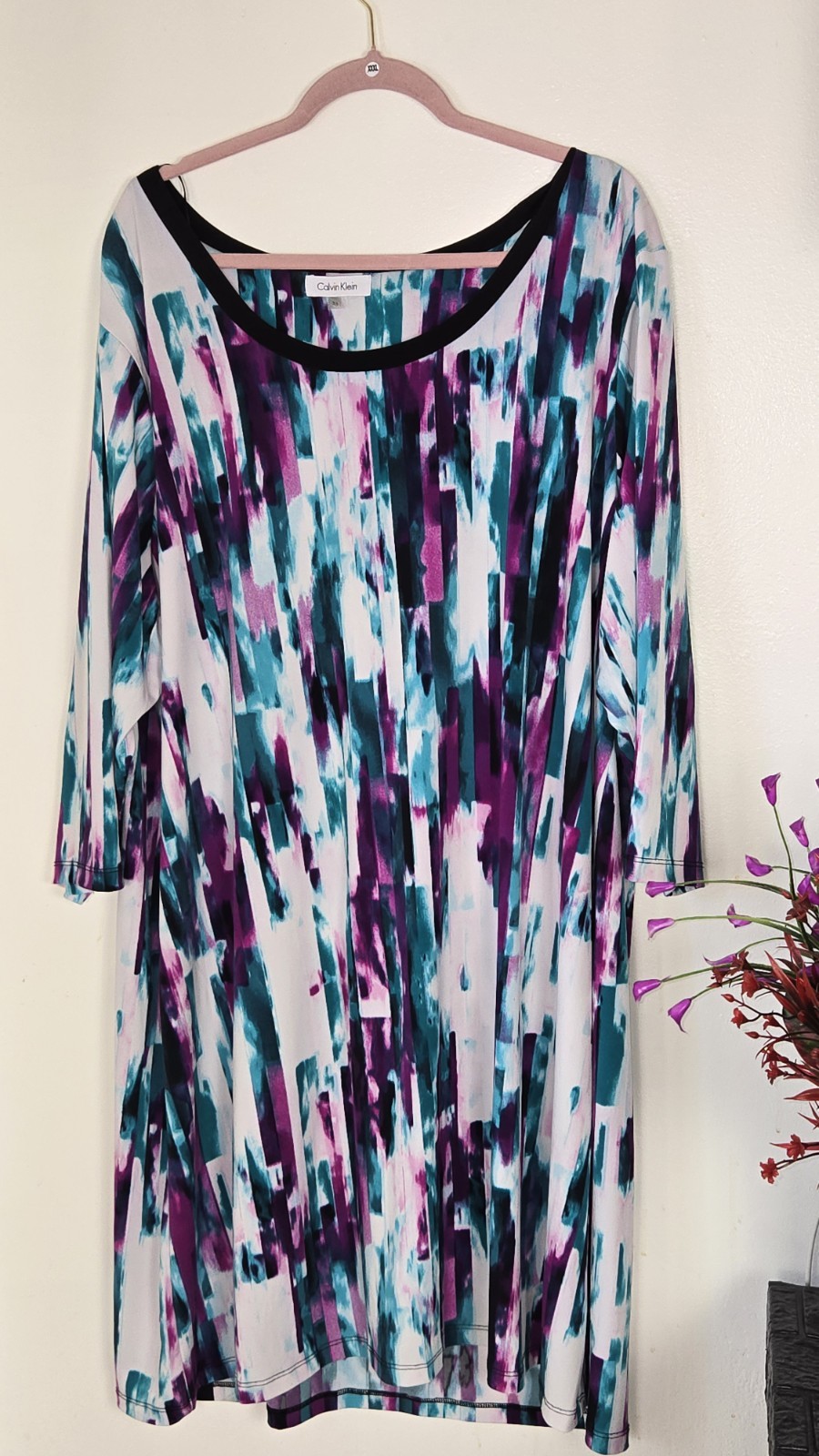 Calvin Klein 3X XXXL Plus Size Abstract Print Long Sleeve Dress Multicolor