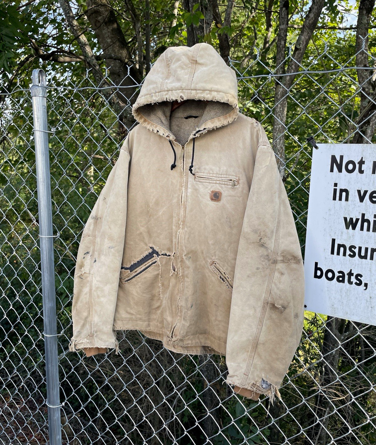 Vintage 90s Carhartt J141 Distressed Thrashed Repaired Hooded Canvas Jacket