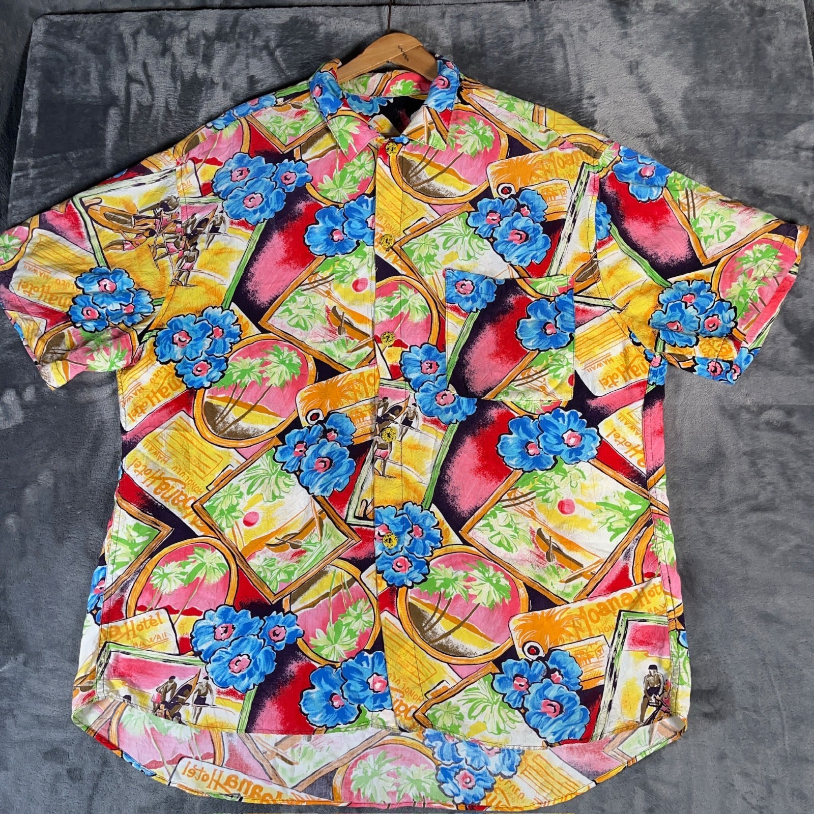 Vintage Jams World Moana Hotel Honolulu Hawaii Shirt Mens Medium Rayon Aloha 90s