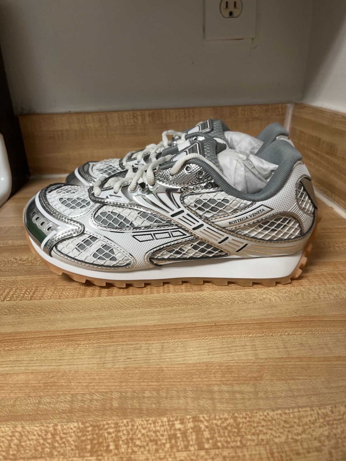 Bottega Veneta Orbit Sneakers Silver/White Size 11 US 44 EU Brand New
