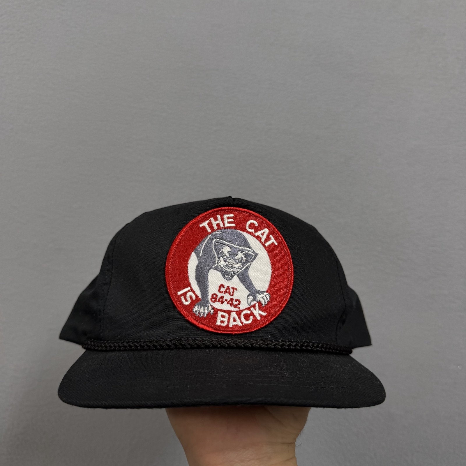 Vintage Yupoong Hat Cap Snap Back One Size Black The Cat Is Back Mens Patch