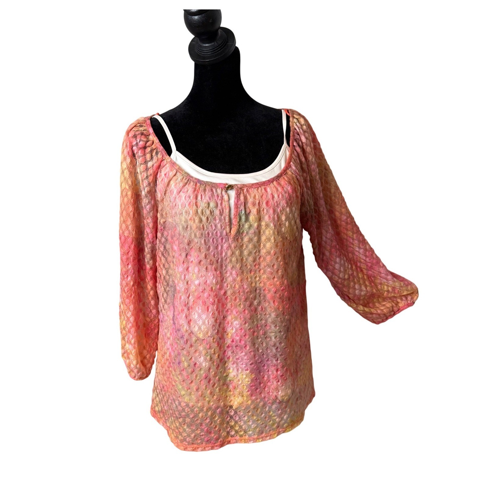 BOHO Fairycore Peasant Mesh Lace Top Womens S y2k BOHO Ethereal Colorful