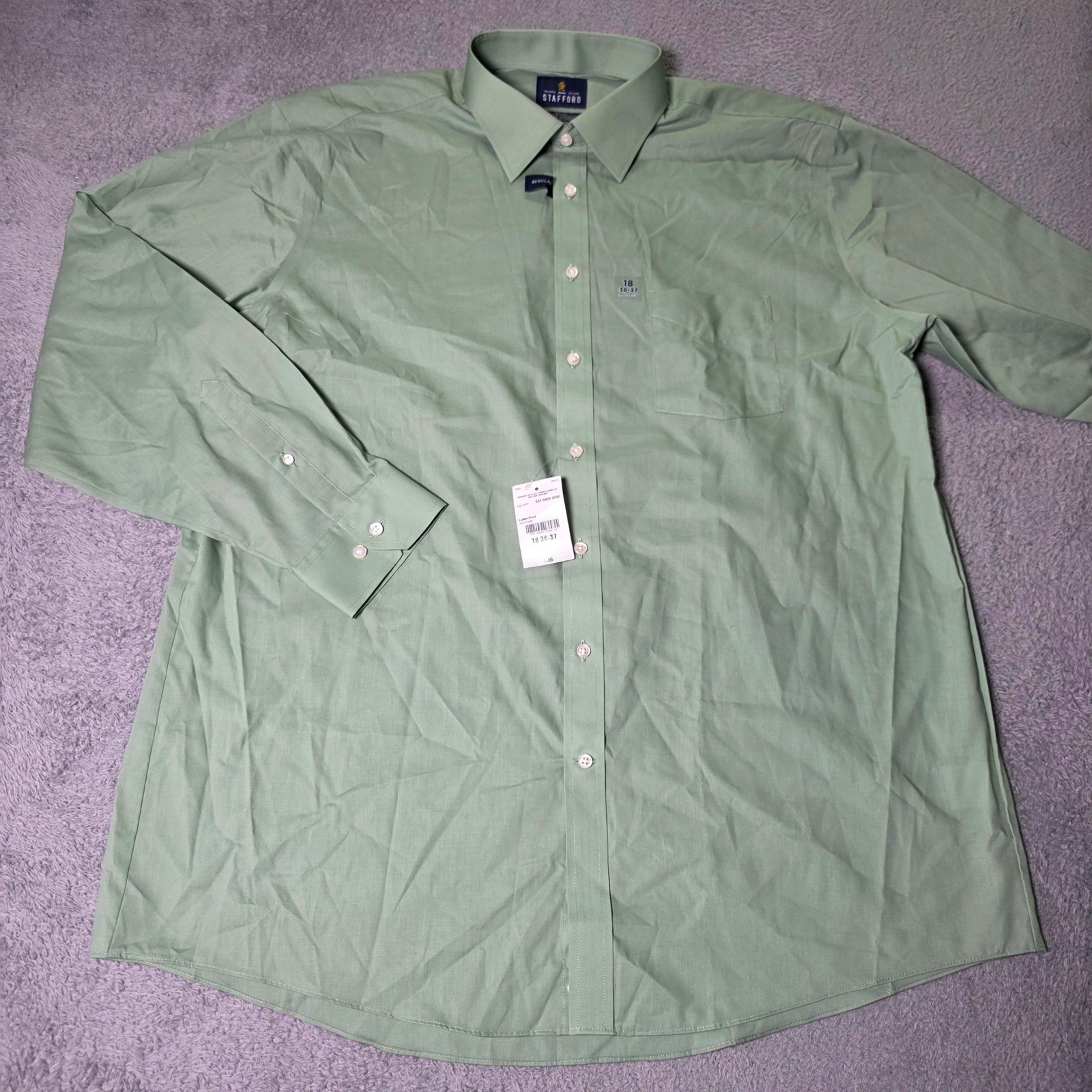 Stafford Mens 18 36-37 Dress Shirt Green Loden Frost Easy Care Broadcloth NWT