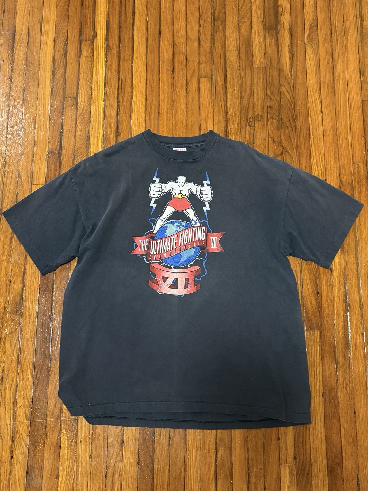 Vintage 90s UFC 7 Faded Black Graphic Single Stitch T-Shirt Size XXL Made In USA