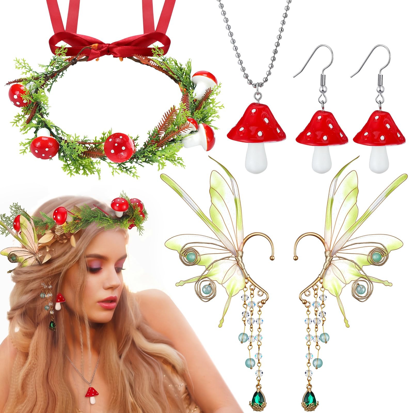 5 Pcs Women Halloween Renaissance Mushroom Accessory Butterfly