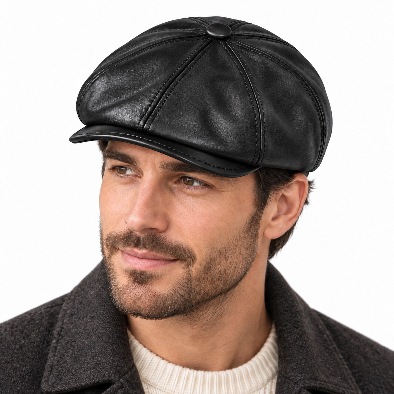 Men’s Vintage Newsboy Leather Flat Cap Driving Hat Gatsby 8 panel