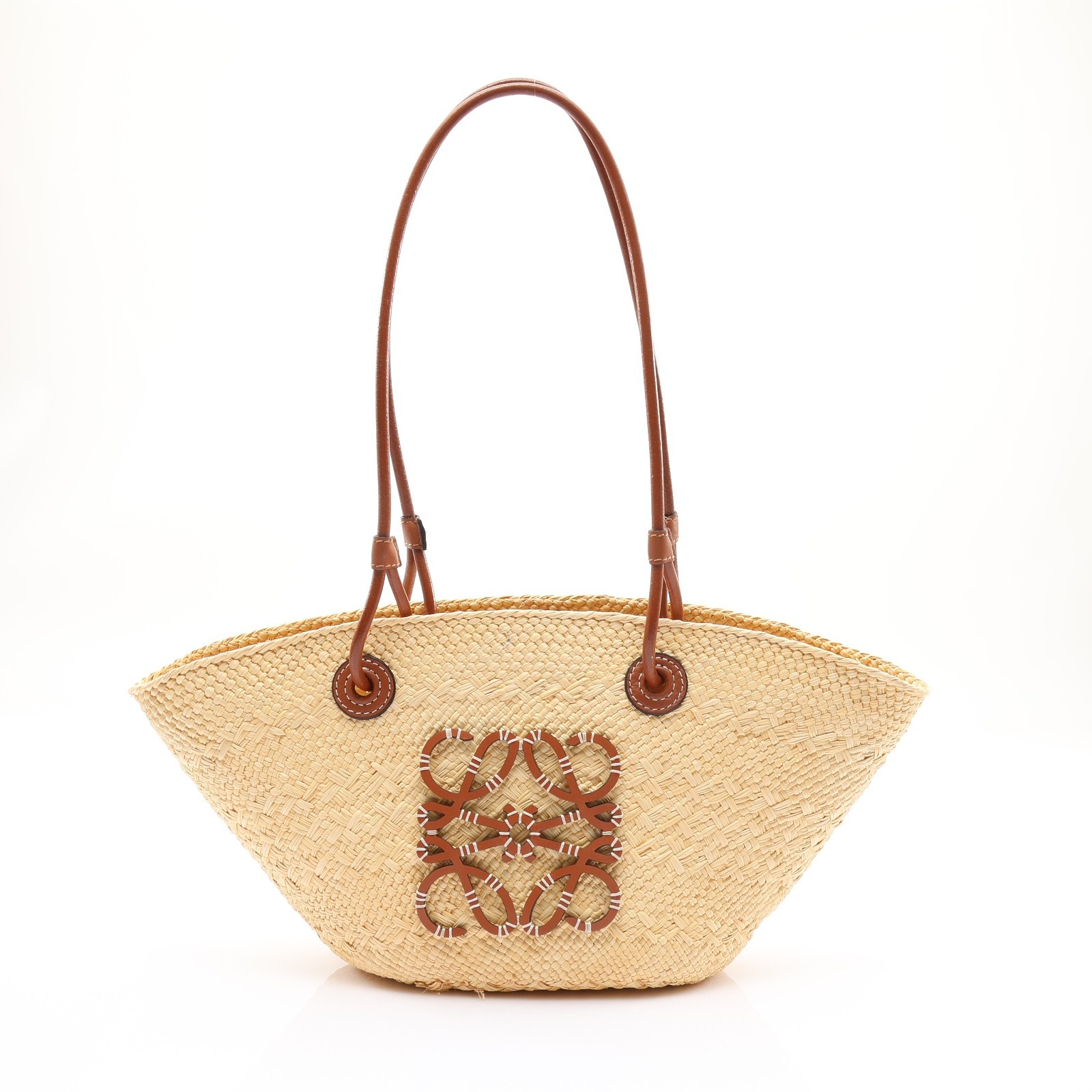 LOEWE Small Anagram Shoulder Basket Bag Natural Tan