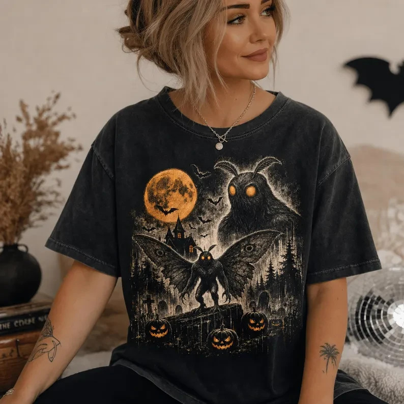 Mothman Halloween Sweatshirt, Vintage Gothic Cryptid Crewneck, Spooky Moth Creat