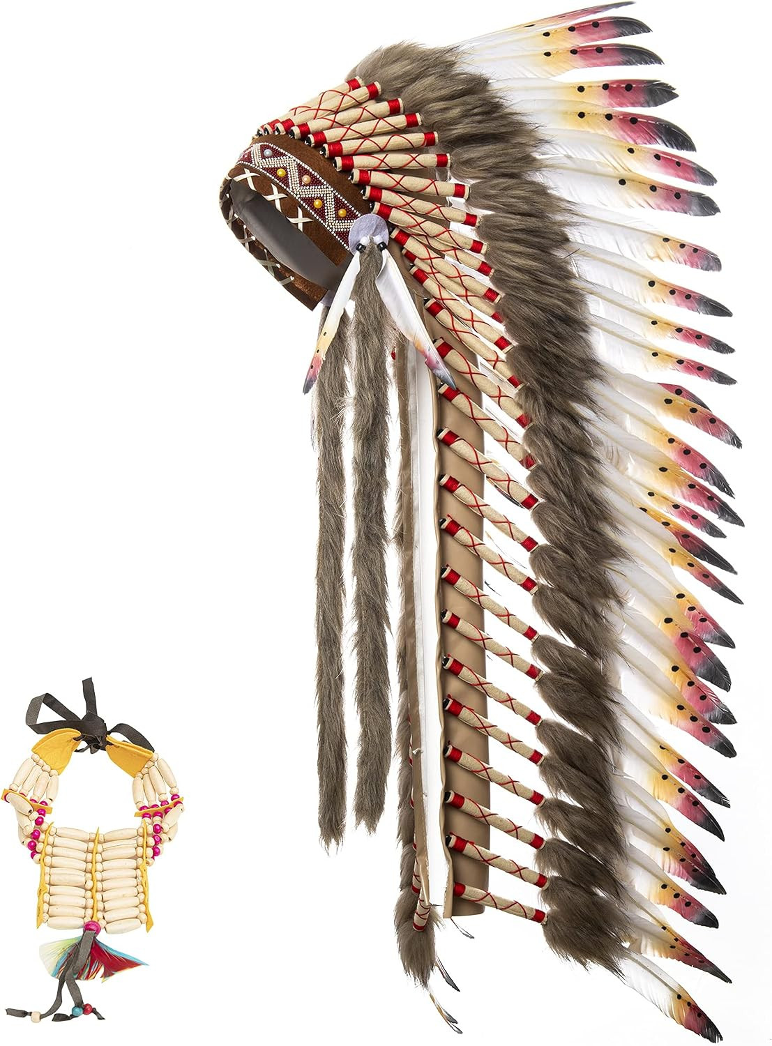 Large Native Indian Headdress with Choker for Men and Women