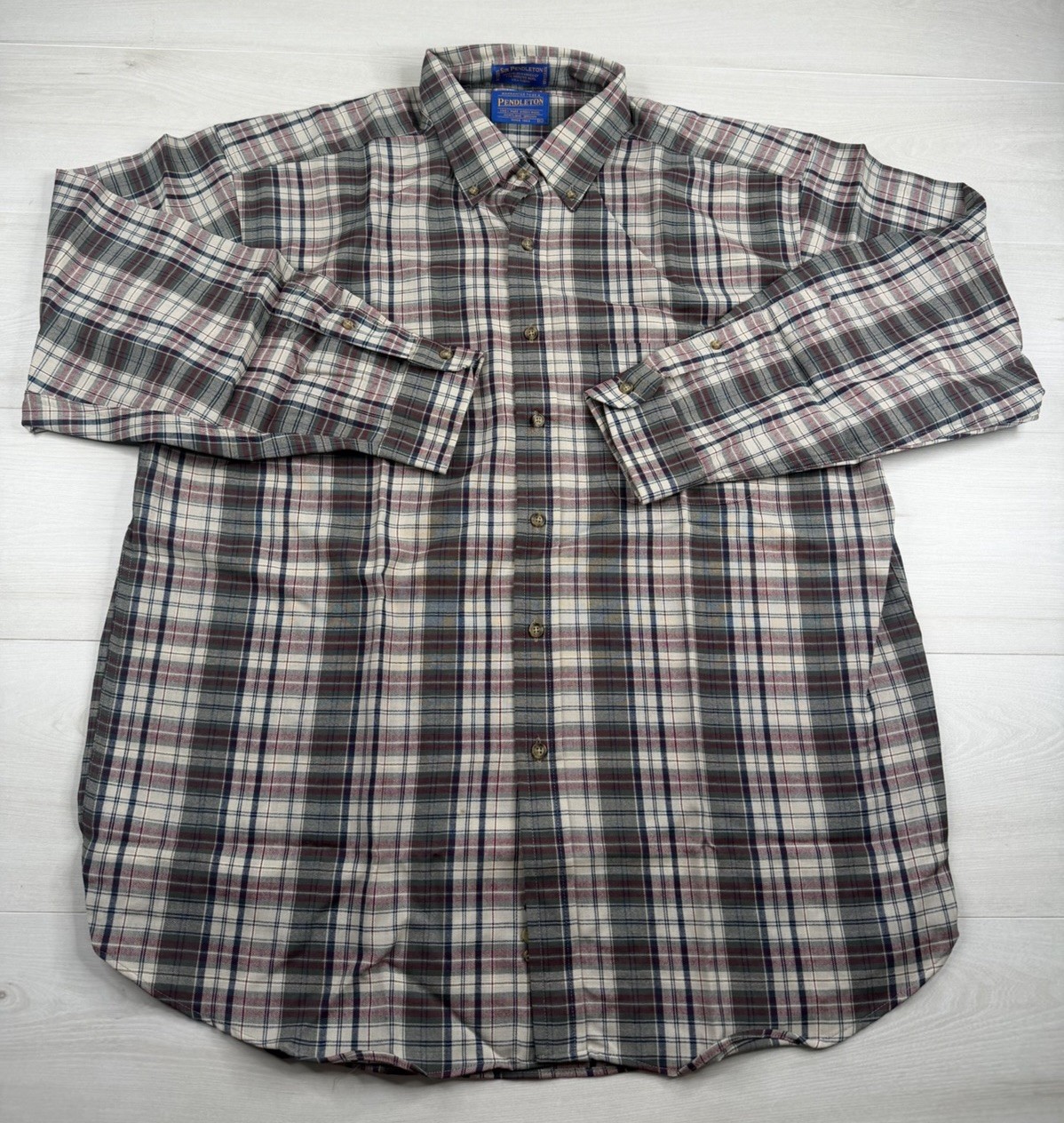 Vtg Sir Pendleton 100% Virgin Wool Shirt Check Plaid Button Down Mens XL EUC