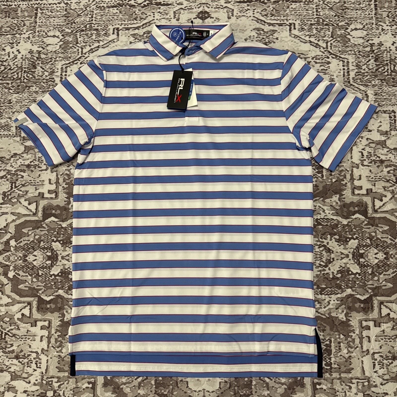 NWT RLX Ralph Lauren Golf 3/15 Striped Polo Shirt White Mu Wicking Men\'s M. D4