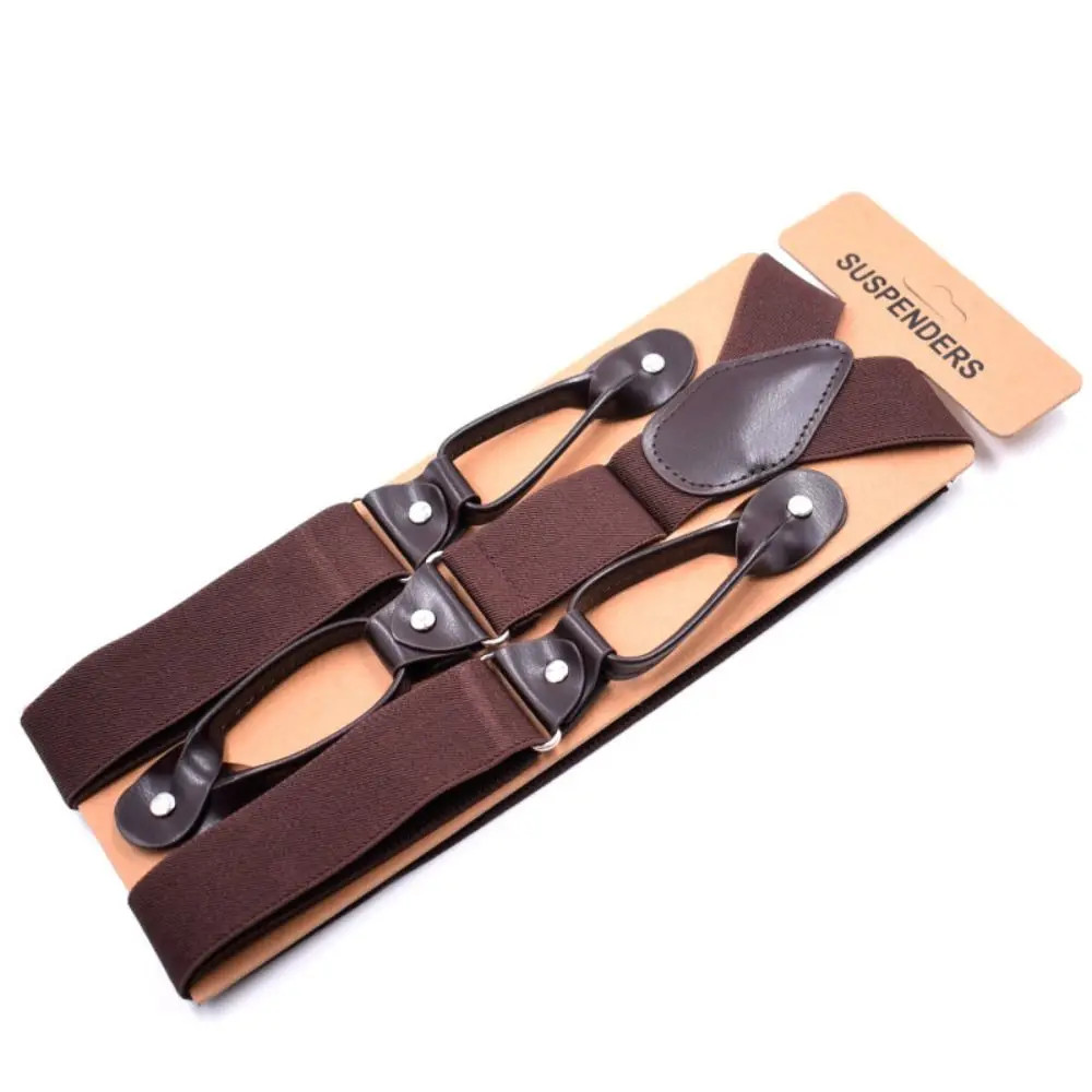 Vintage Suspenders Men Women Adult Leather Trimmed Button End Y Back Adjustable 