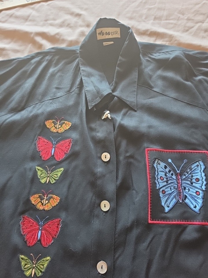 We Be Bop Butterfly Embroidered Long Sleeve Big Top Shirt 1X
