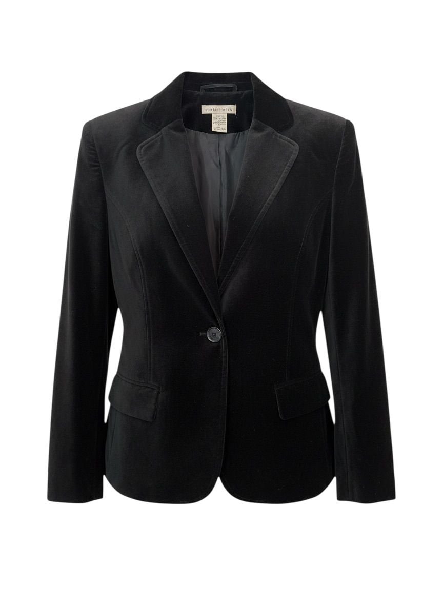 Notations Women\'s Black Velvet Single-Button Blazer Jacket Large