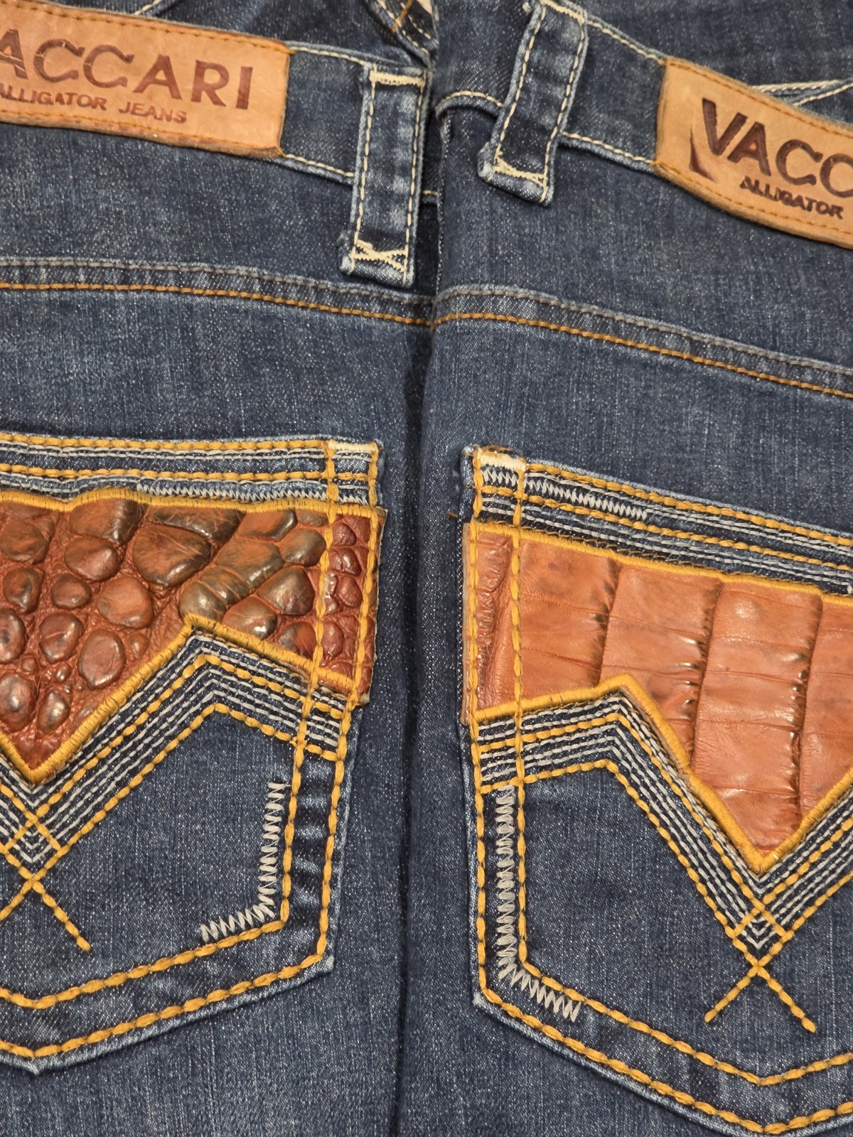 Lot of 2 VACCARI Denim Jeans Men\'s 36x34 Cotton with Authentic Alligator Trim