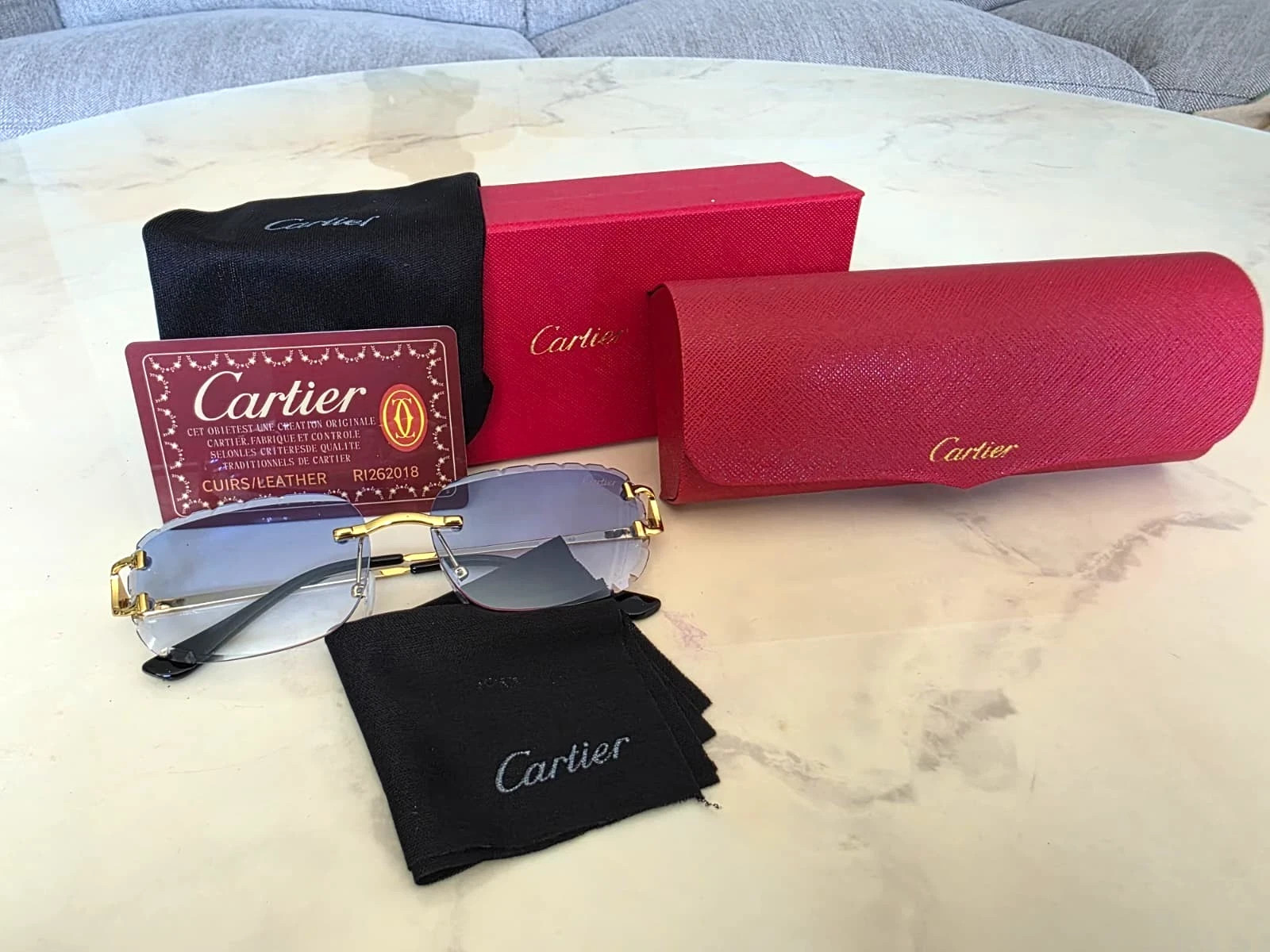 Cartier Big C Diamond Cut blue Fade Frameless Lens golden Frame- 