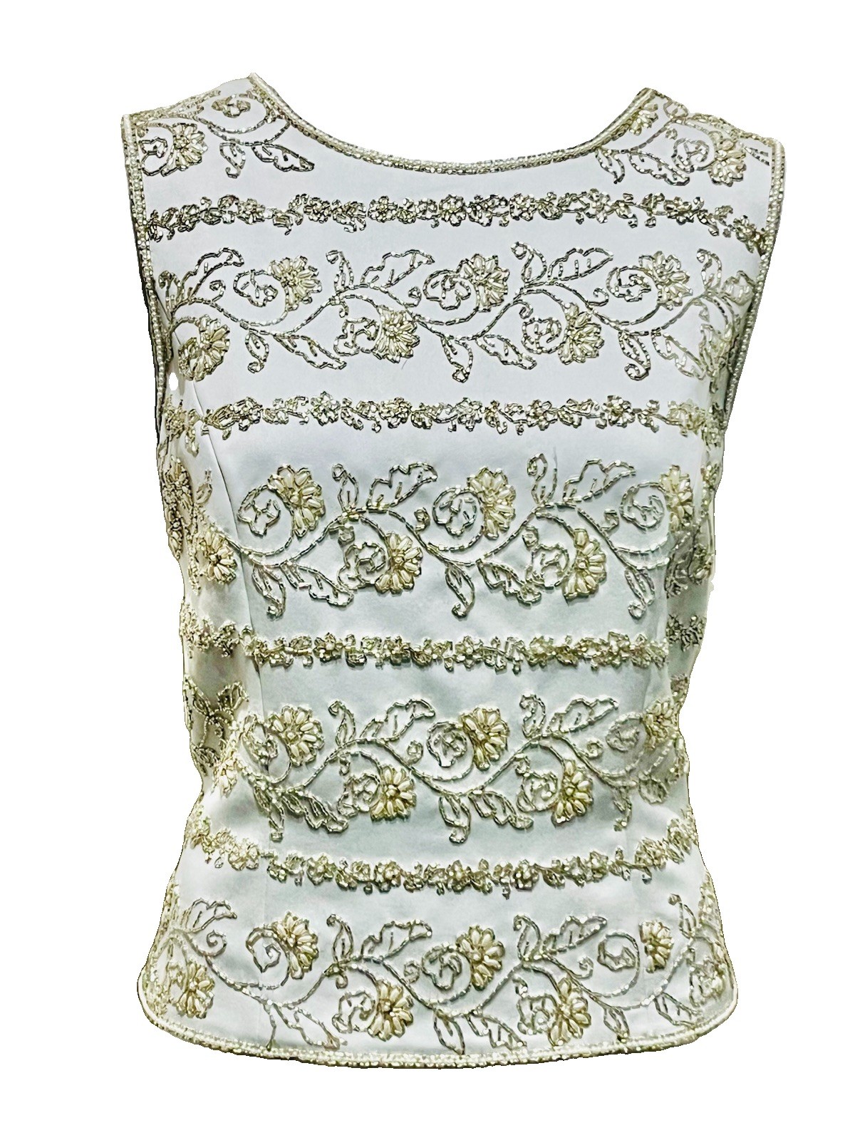 Vintage Blacktie Oleg Cassini Gray Silk Size 10 Beaded Camisole Top Bust 39”