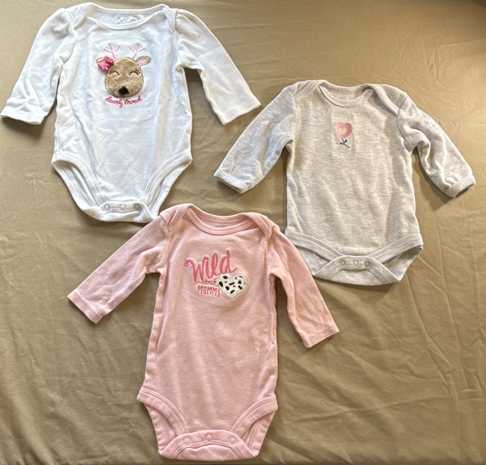 Assorted Baby Long Sleeve Bodysuits 3M Lot of 3