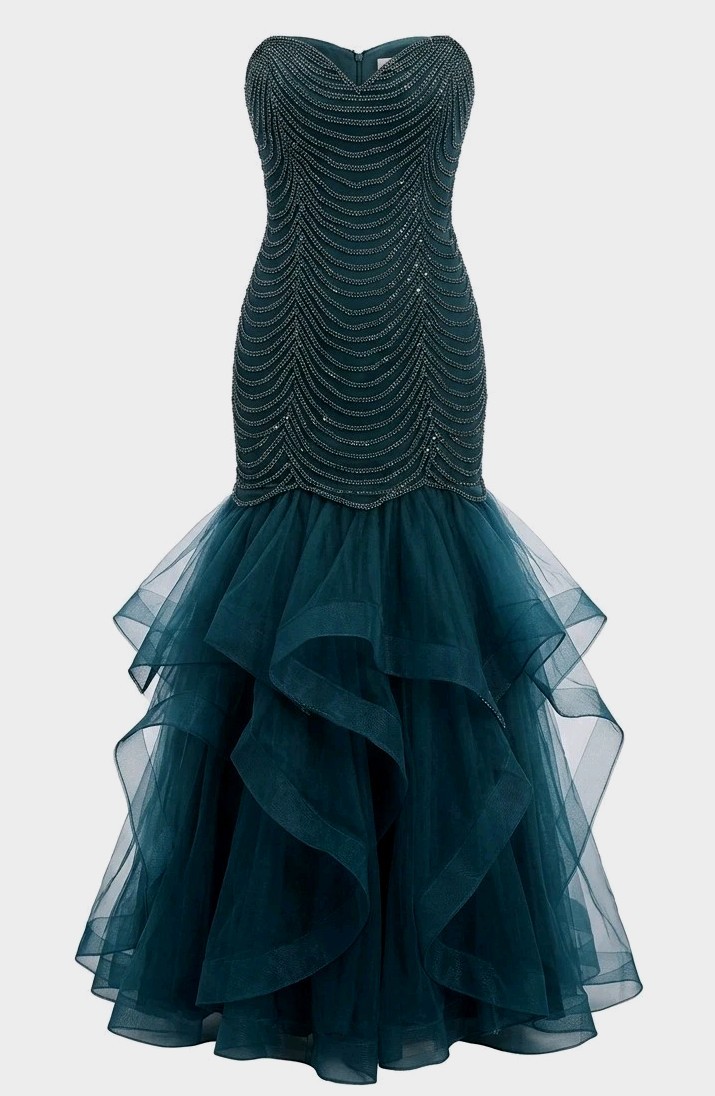 JVN by Jovani Blue Rhinestone Mermaid Formal Dress Old Hollywood Glam Women 6