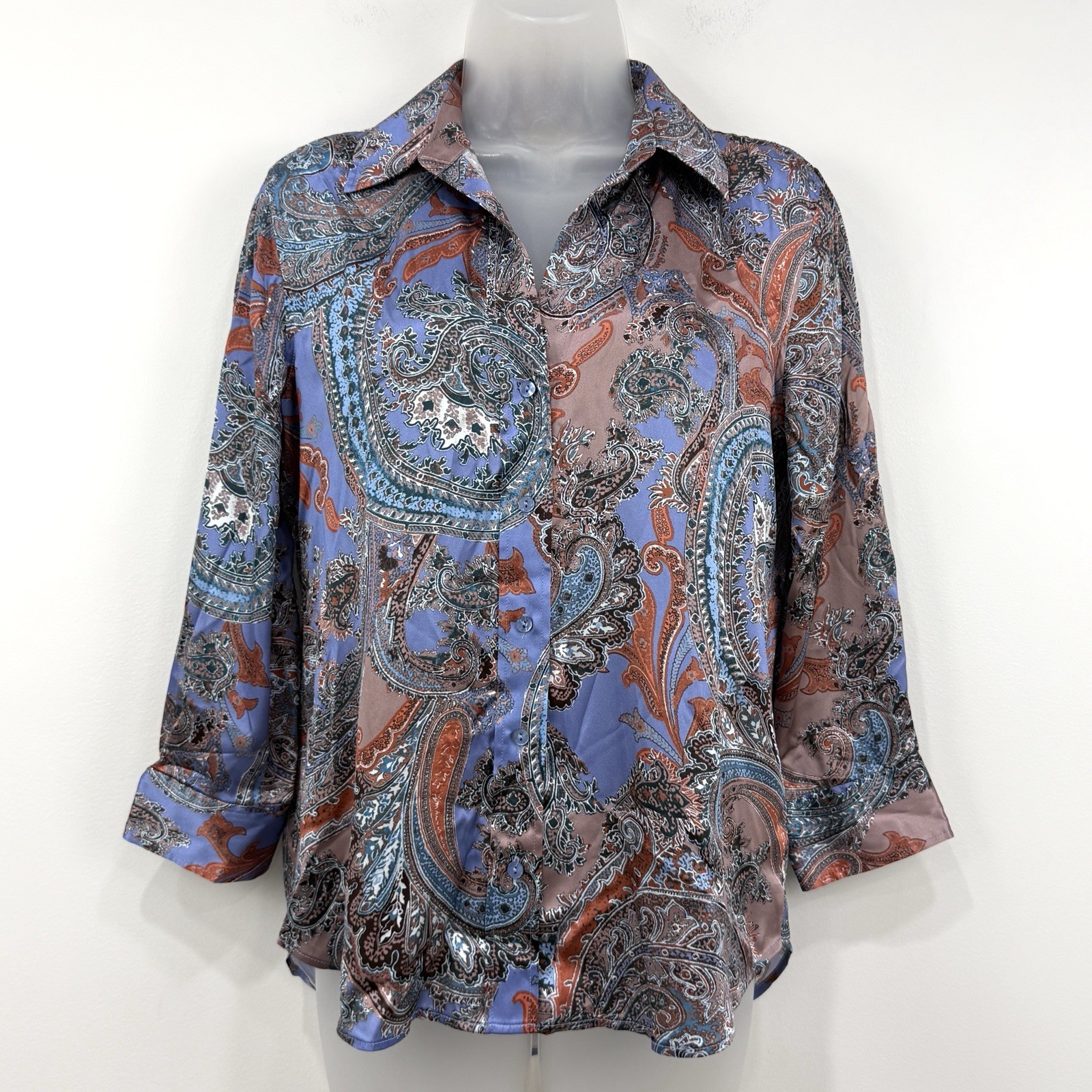Lagence Dani 100% Silk Blouse Women XS Periwinkle Multi French Paisley Old Money