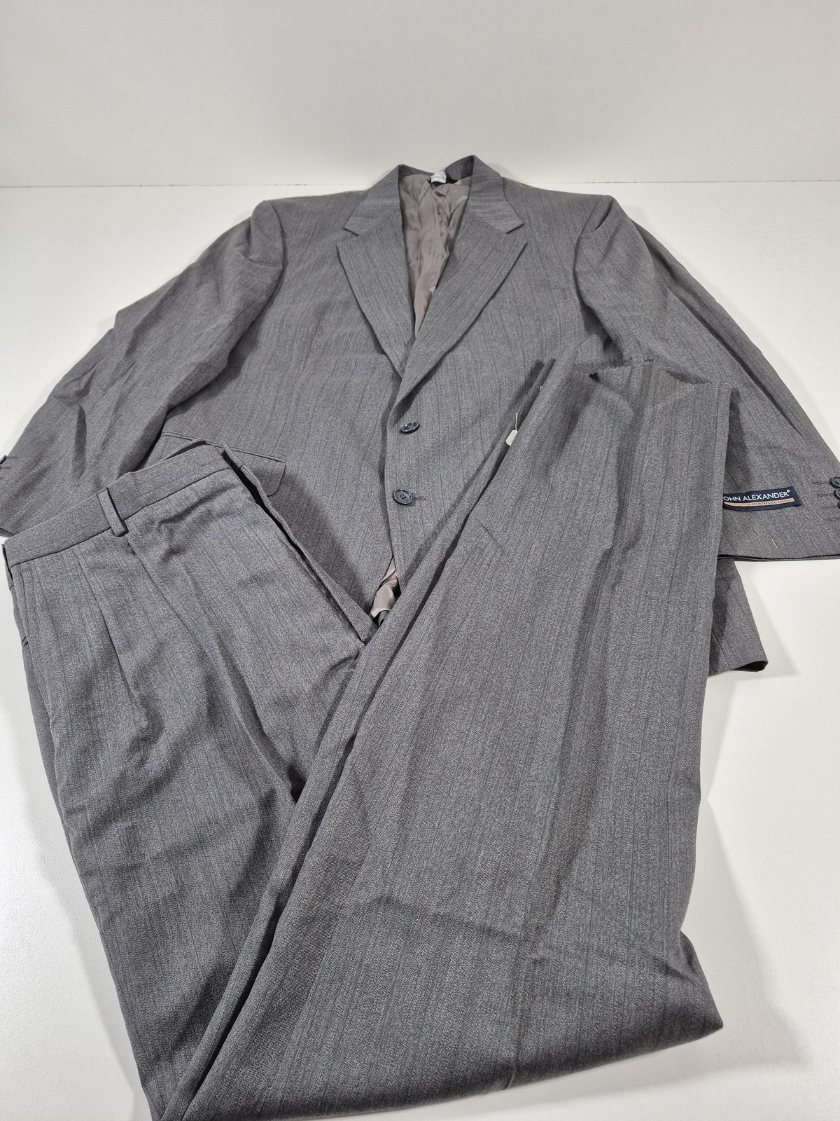 VTG John Alexander Suit Mens 44 Long Gray 100% Wool Stripe 2 Piece 38x36 USA
