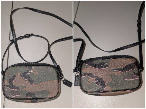 Coach Wild Camo Print Double Zip Crossbody Pouch Bag