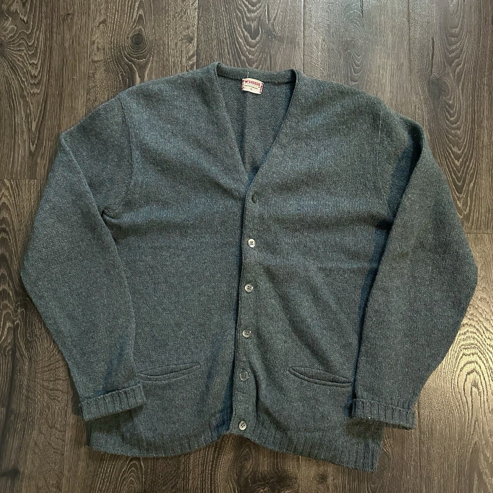 Vintage 60s/70s McGregor Wool Mohair? Blue Cardigan Size Medium