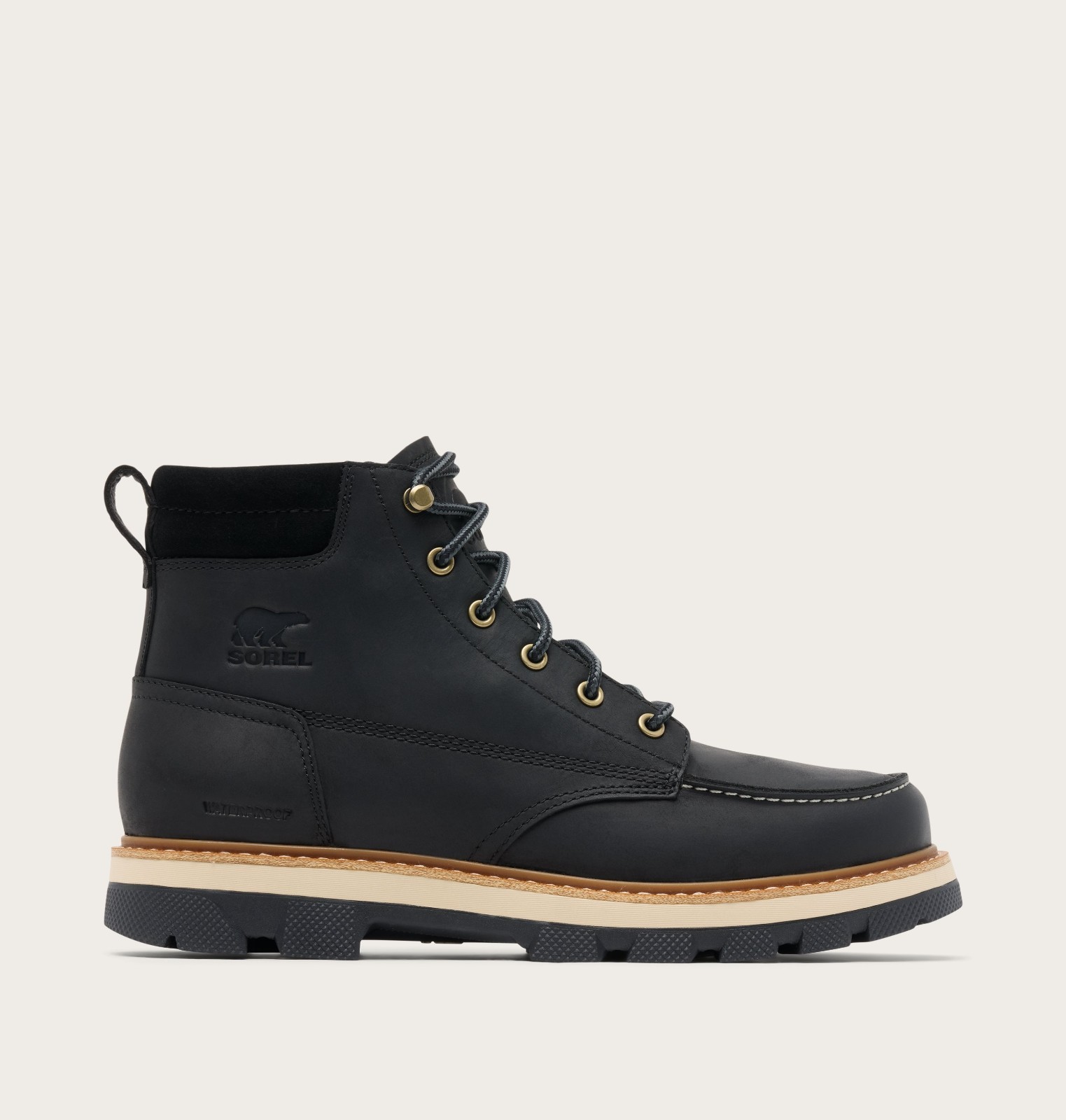 Authentic Sorel Lark-47™ Moc Toe Men\'s Waterproof Boot, Black, Bleached Ceramic