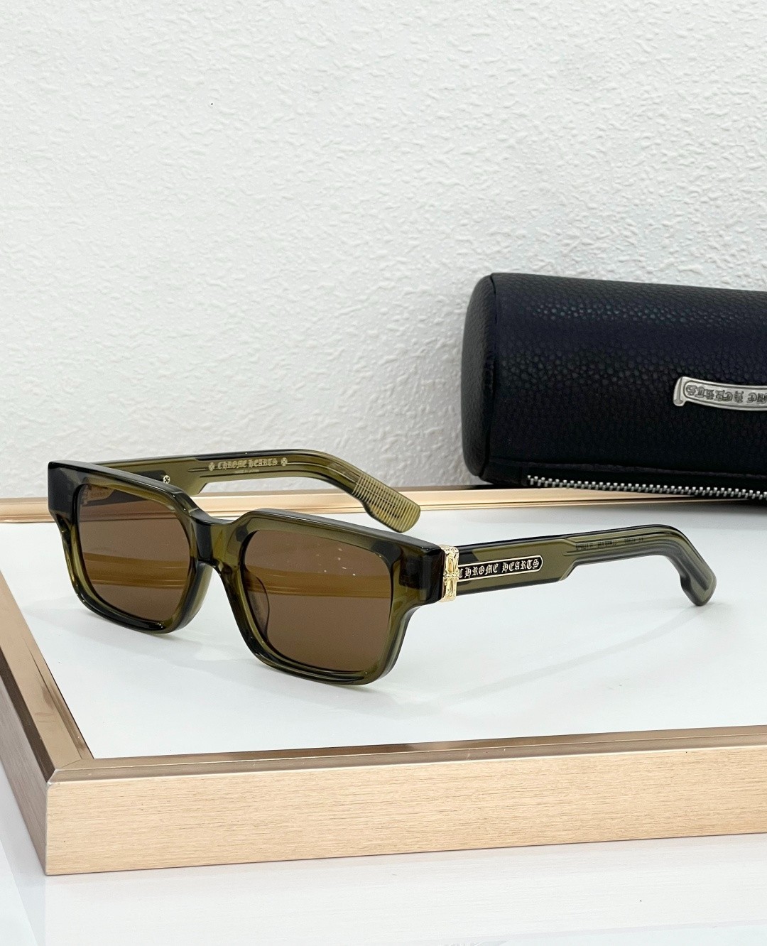 Chrome Hearts 2 THICK Sunglasses Olive Green Brown Lens Gold 55-18-148