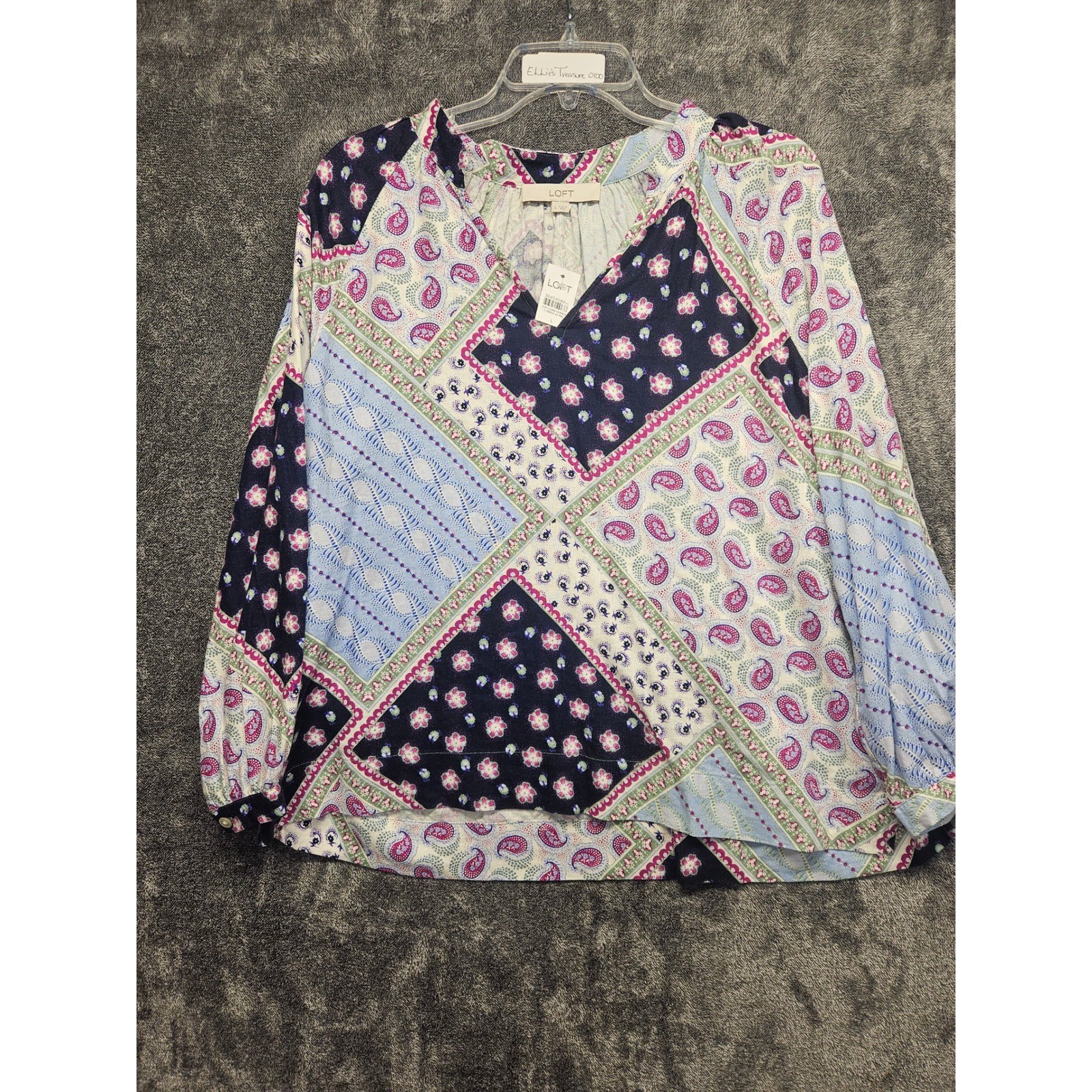LOFT Women\'s L NWT Patchwork Paisley Floral Linen V-Neck Blouse NWT 36454068
