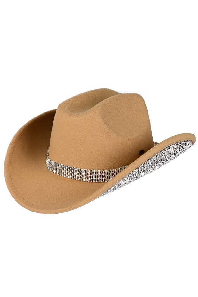 C.C Women's Classic All Season Star Rhinestone Trim Band Vegan Cowboy Sun Hat