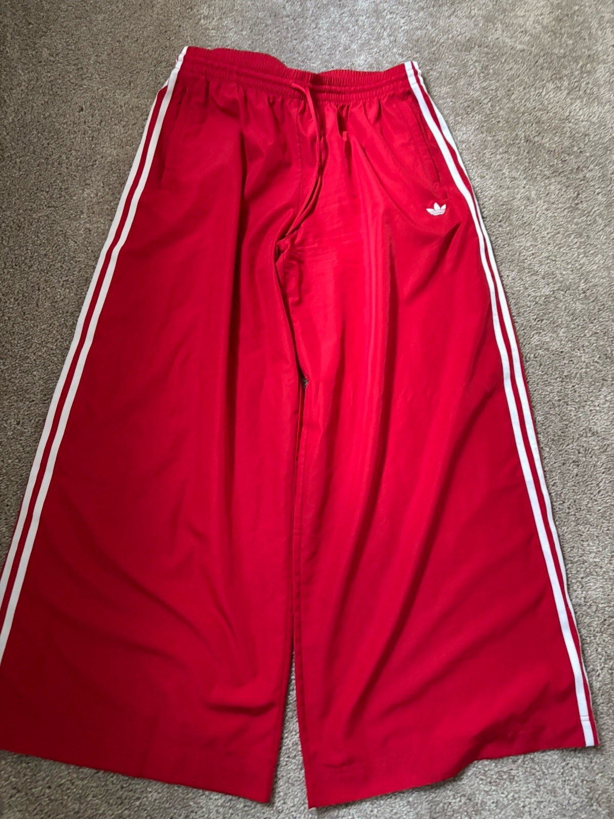 adidas Originals Women’s Red Track Wide-leg Pant White 3-Stripes L